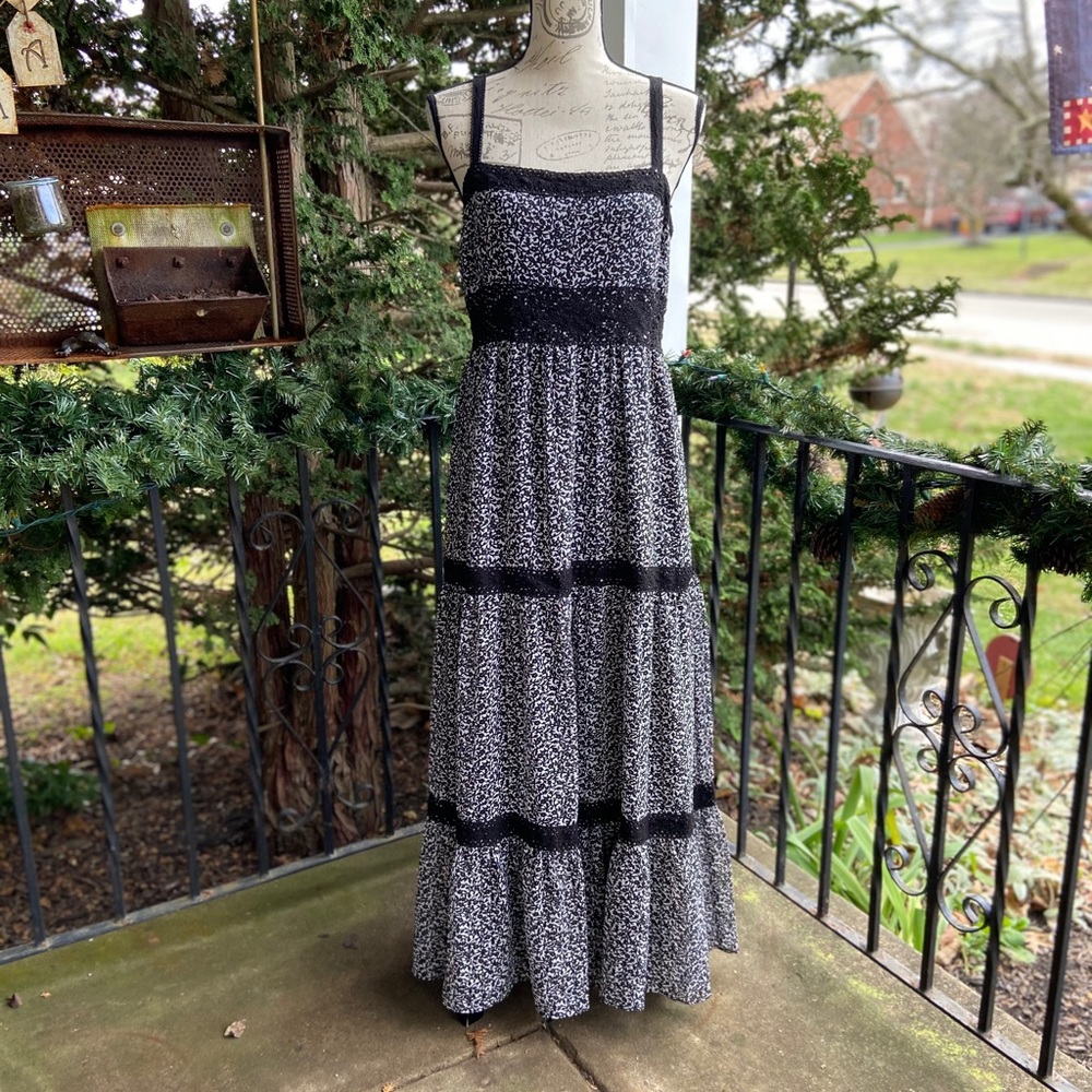 Michael Kors black and white tiered maxi dress